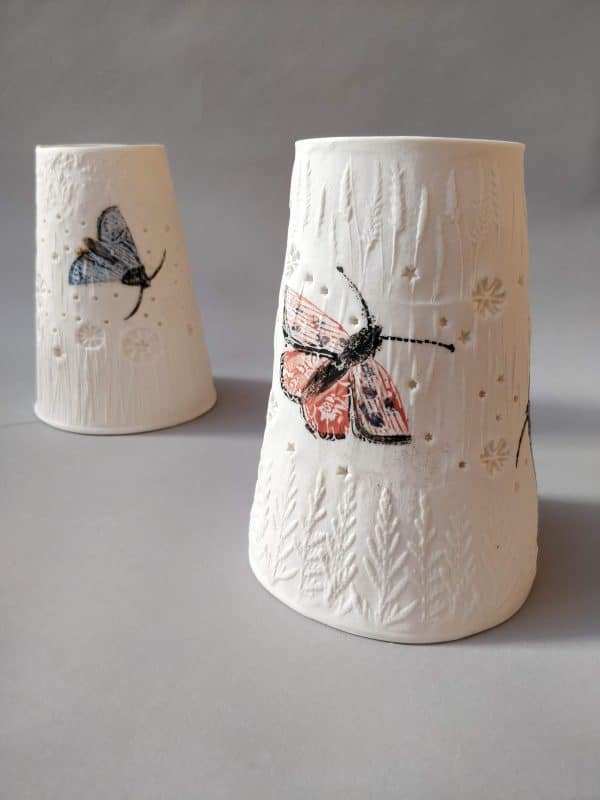 Porcelain Night Light- moths and wildflowers